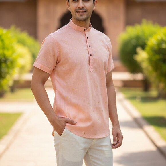 MEN'S HALF SLEEVES KURTA - Picture 1 of 7